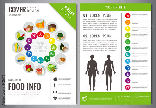 Healthy Lifestyle Brochure design template. Healthy eating concept. Food and drink. Vector.