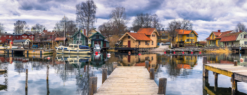 Vaxholm - April 07, 2017 : Panorama of the town of Vaxholm, Sweden photo