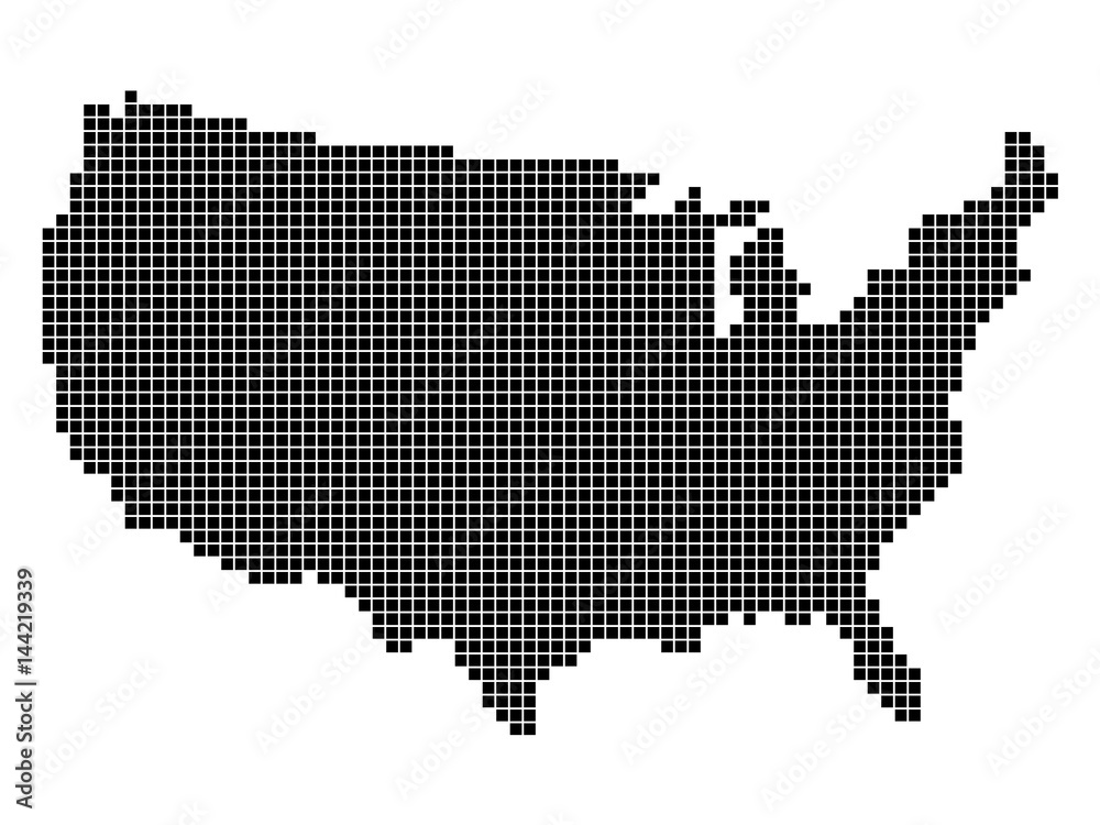 Abstract map of United States of America with square dots. Vector illustration