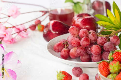 Fresh red fruit mix and juice for healthy