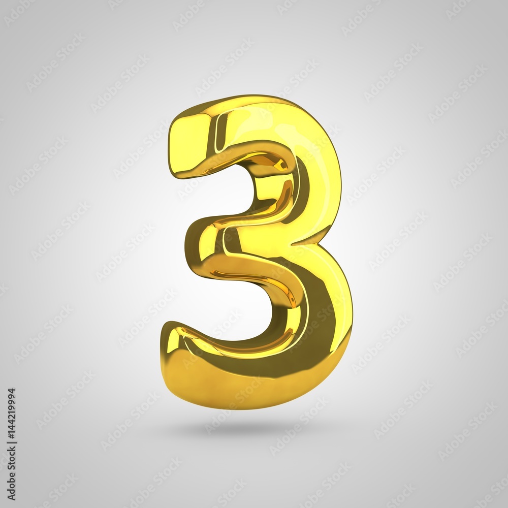 Golden number 3 isolated on white background Golden number 3 isolated on white background