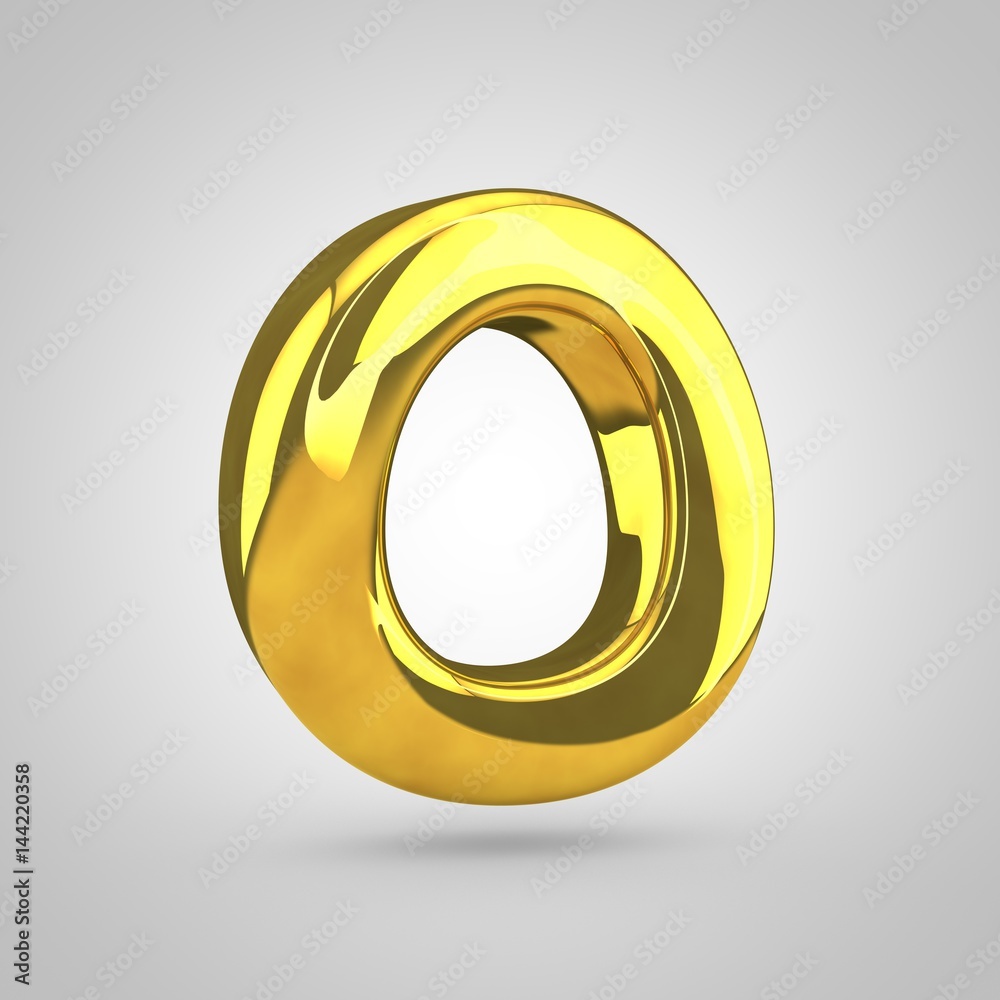 Golden letter O uppercase isolated on white background