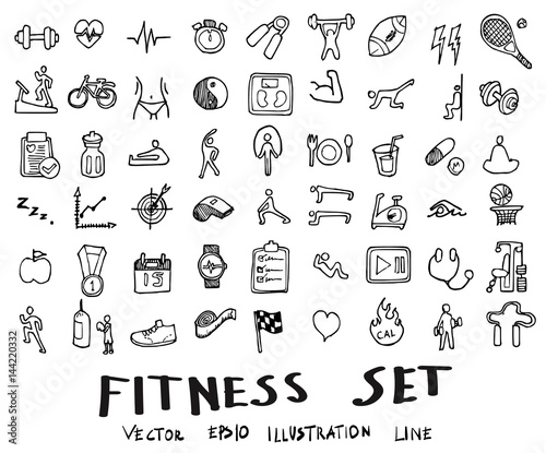 Doodle sketch fitness icons Illustration eps10