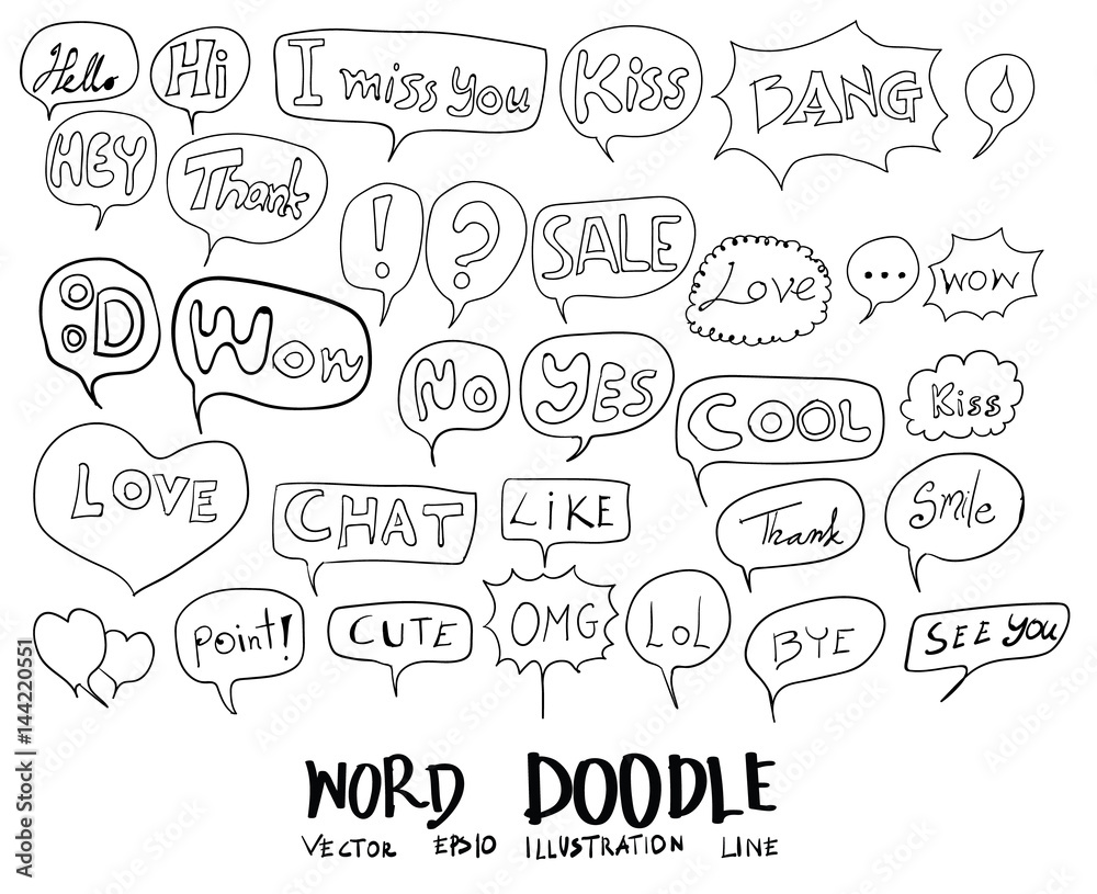 Hand drawn set of speech bubbles with dialog words eps10 Hand drawn set of speech bubbles with dialog words eps10