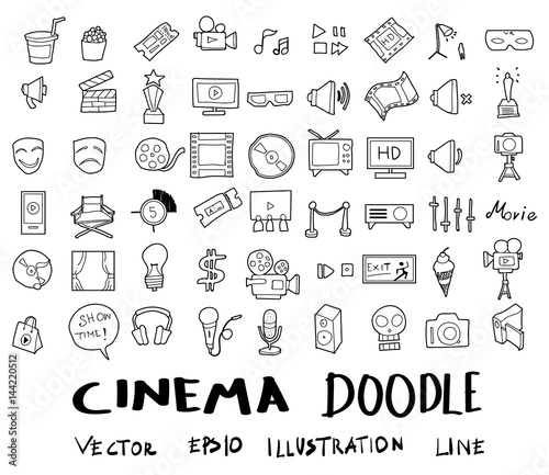 cinema doodle icon illustration set eps10