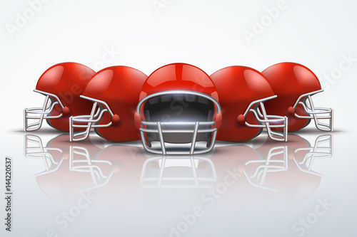 Sport Background with red american football helmets. Symbol of sporting equipment and team. Editable Vector Illustration.