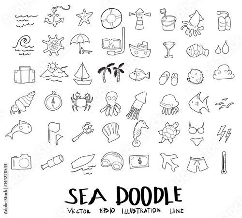 sea doodle drawing vector set eps10
