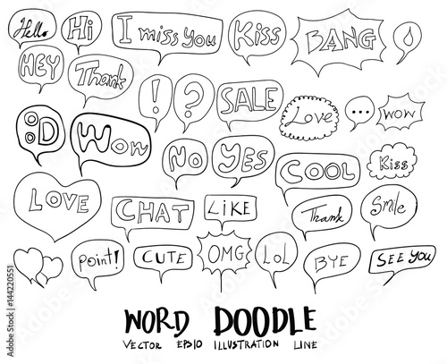 Hand drawn set of speech bubbles with dialog words eps10