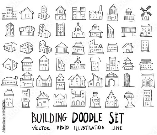 Doodle sketch type of building icons vector Illustration eps10