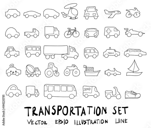 Doodle sketch car transportation icons Illustration eps10