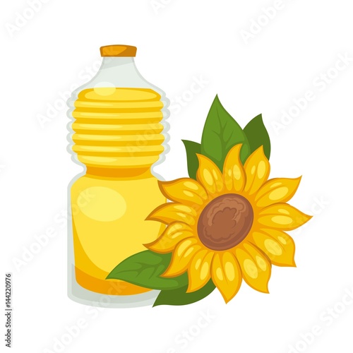 Sunflower oil in bottle. Vector flat isolated icon