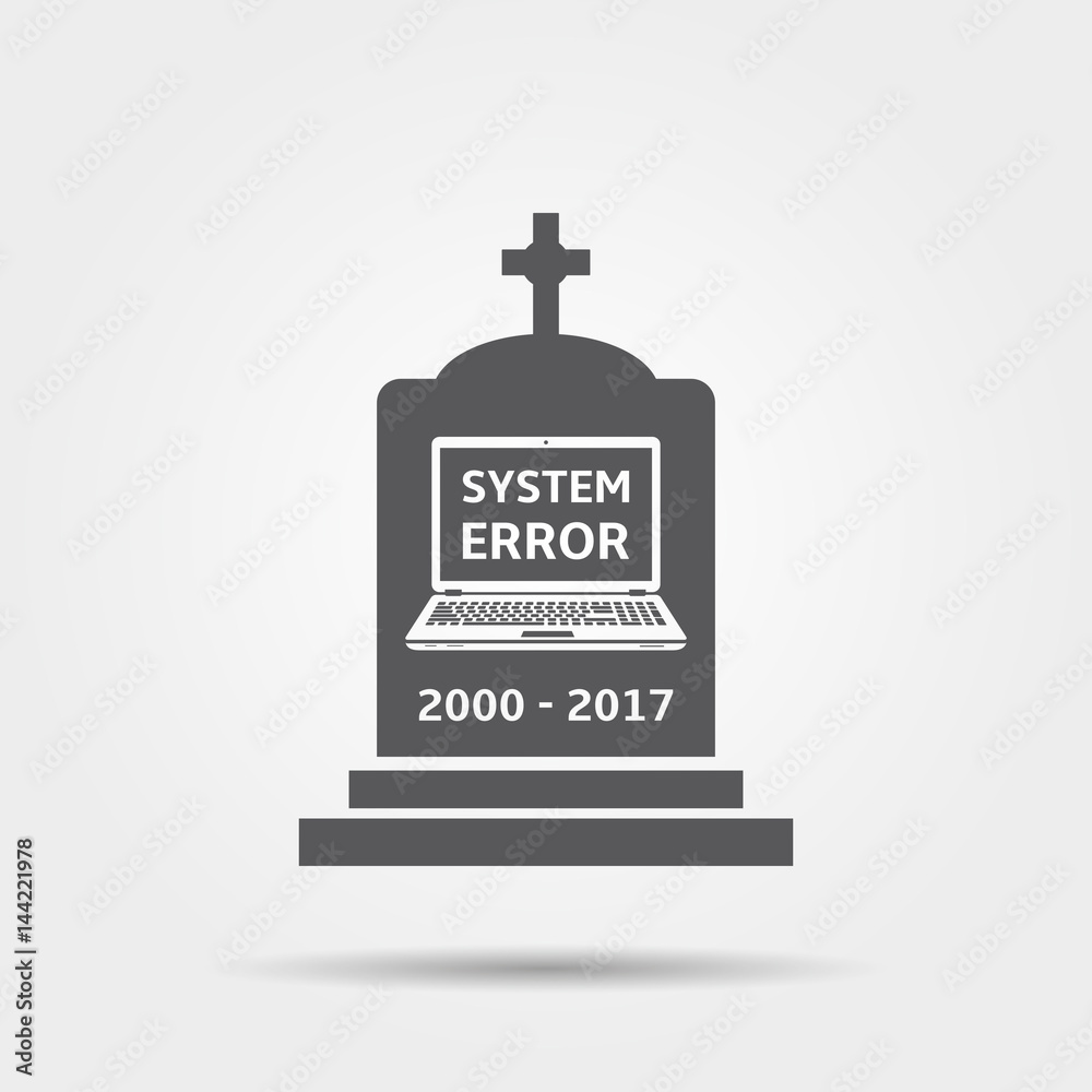 Tombstone for dead laptop - vector icon