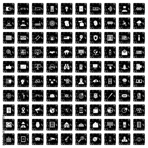 100 security icons set, grunge style