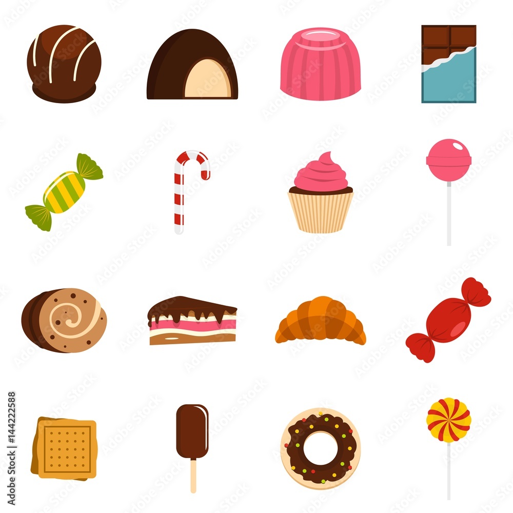 Sweets and candies icons set in flat style Sweets and candies icons set in flat style