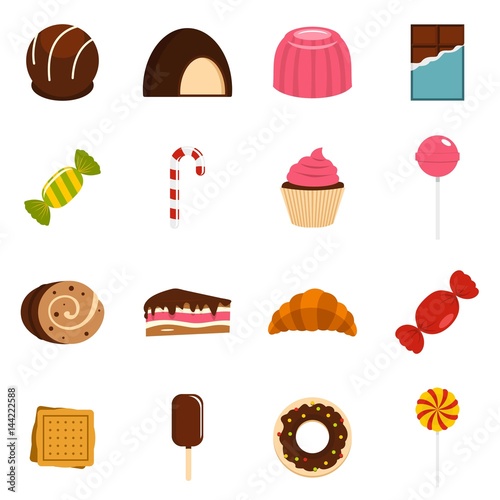 Sweets and candies icons set in flat style