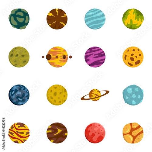 Fantastic planets icons set in flat style