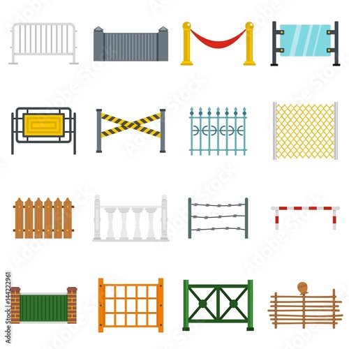 Fencing icons set in flat style