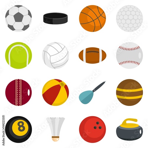 Sport balls icons set in flat style