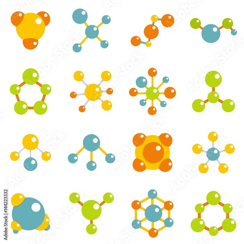 Fototapeta Naklejka Na Ścianę i Meble -  Molecule icons set in flat style