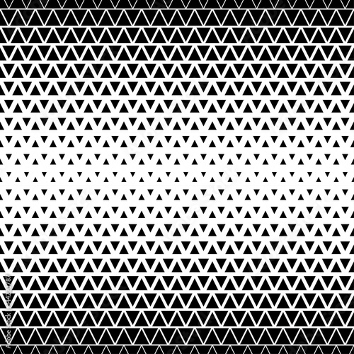 Seamless abstract geometric halftone black and white pattern with triangles.
