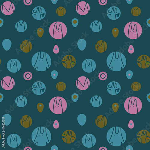 Bunnies rabbits animals toys bubbles dark blue celebration geometric abstract seamless vector pattern