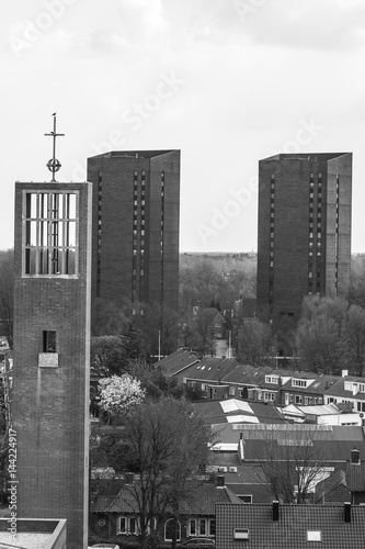 Havenbeeld: Skyline van Tilburg gezien vanuit grote hoogte.  photo