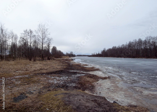 Wallpaper Mural Early spring, awakening of nature. Cloudy day, the river under the ice. Torontodigital.ca