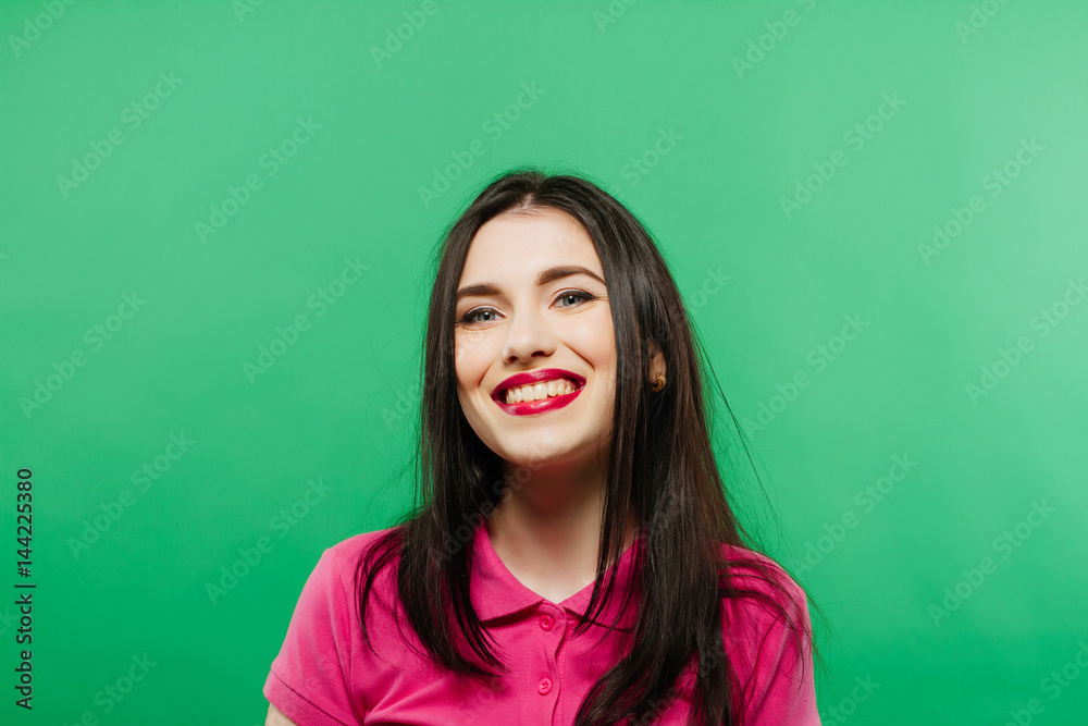 attractive smiling woman portrait on green background attractive smiling woman portrait on green background