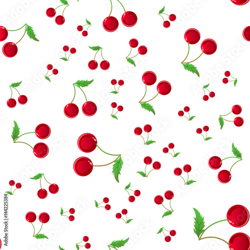 Seamless pattern with cherry on white background. vector texture for textile, wrapping, wallpapers and other surfaces.