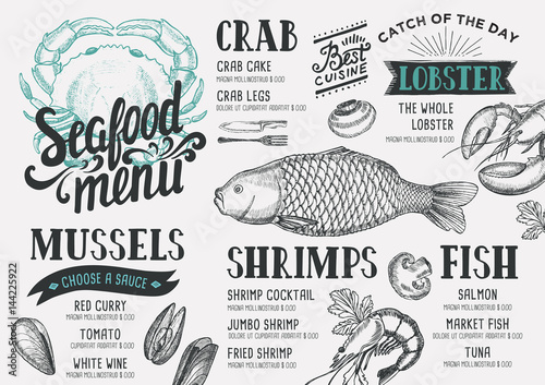 Seafood menu restaurant.