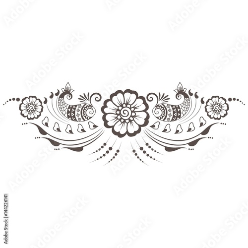 Vector illustration of mehndi ornament. Traditional indian style, ornamental floral elements for henna tattoo, stickers, mehndi and yoga design, cards and prints. Abstract floral vector illustration.