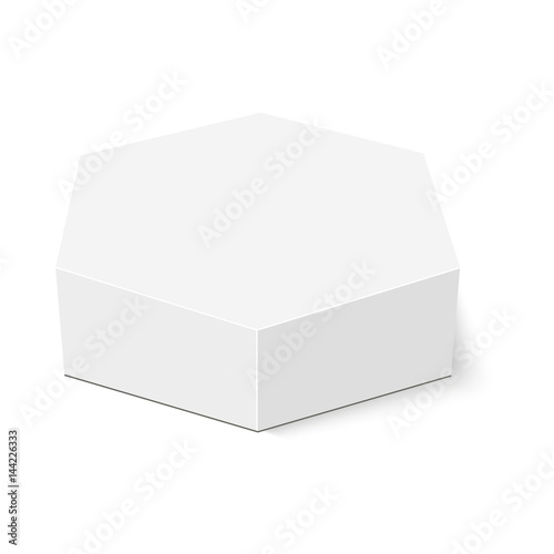 White cardboard hexagon box packaging .Vector mock up template ready for your design.  