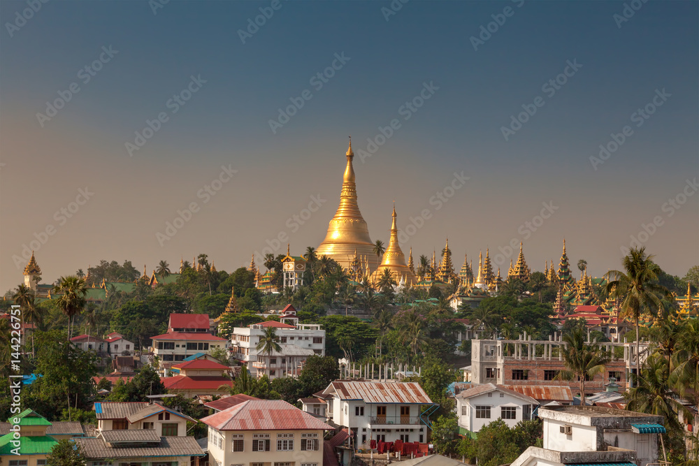 Yangon, Myanmar view of Shwedagon Pagoda in a morning