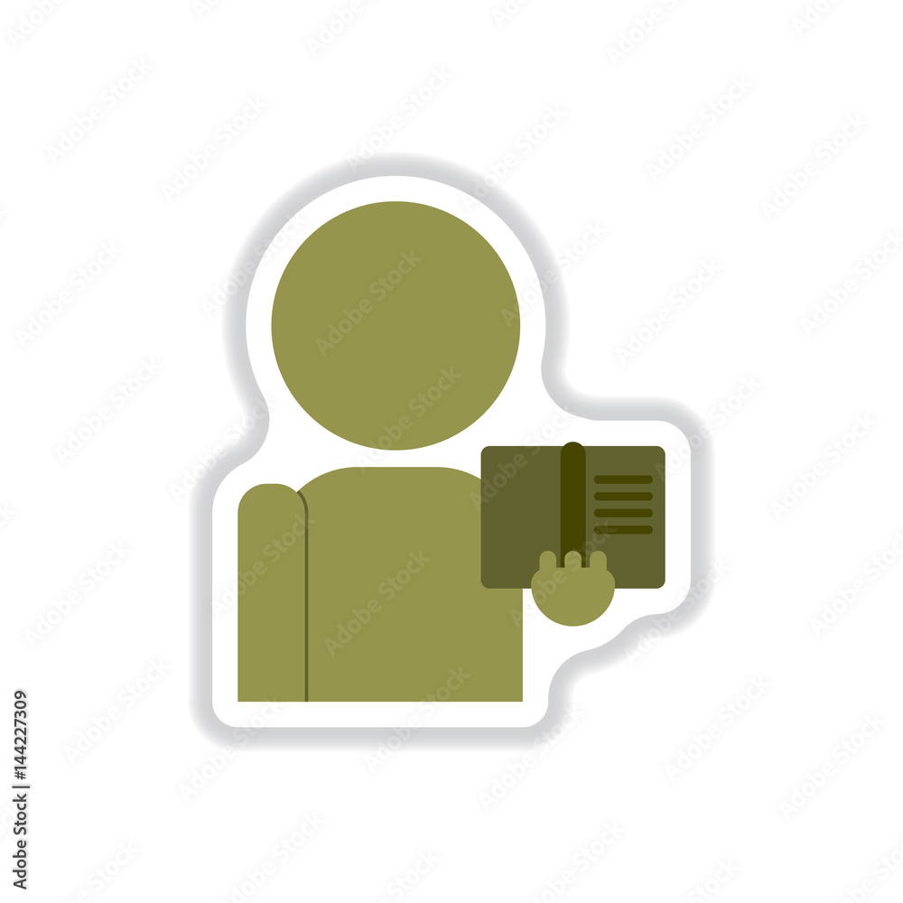 Vector illustration in paper sticker style man silhouette holding book Vector illustration in paper sticker style man silhouette holding book