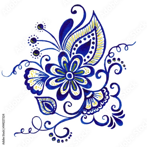 Vector illustration of mehndi ornament. Traditional indian style  ornamental floral elements for henna tattoo  stickers  mehndi and yoga design  cards and prints. Abstract floral vector illustration.