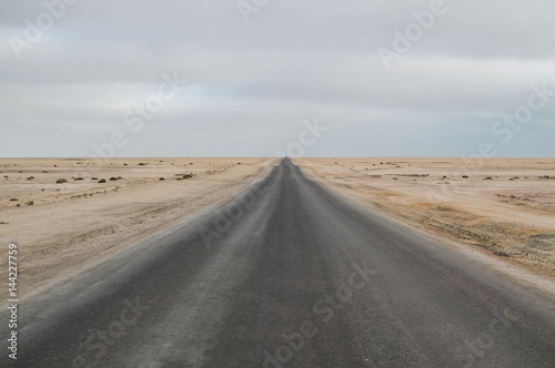 Desert Landscape with Endless Highway near Swakopmund, Namibia