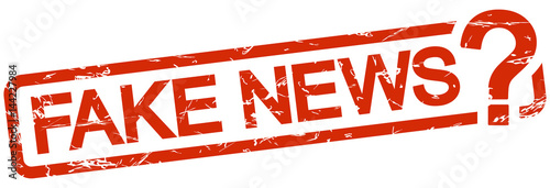 red stamp with text Fake News