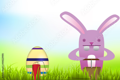 Funny easter bunny background/Easter bunny blowing up egg with dynamite