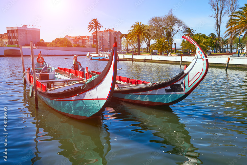 Traditional boats in Vouga river. Aveiro