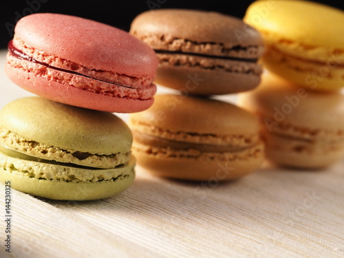 Macarons colorful sweet candy. Nice atmosphere, pastel colors, vintage card.