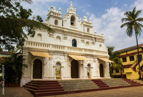 A beautiful white Church in Goa, India.
