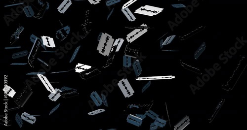 Razor blades storm / 3D animation of spinning razor blades drifting across screen photo