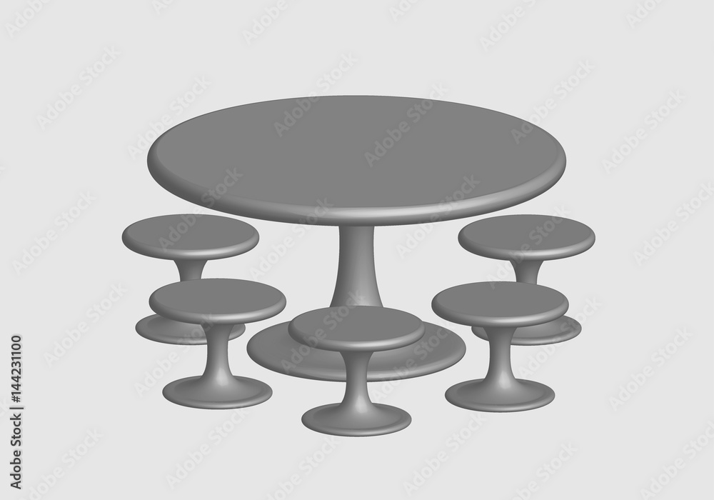 3D table and chairs. Abstract a set of furniture. Vector illustration. 3D table and chairs. Abstract a set of furniture. Vector illustration.