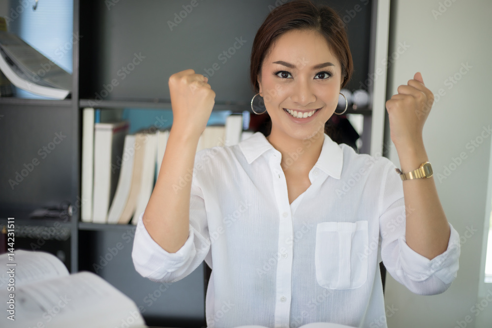 Asian business woman arms up for Celebration Success Working ,Successful Concept Asian business woman arms up for Celebration Success Working ,Successful Concept