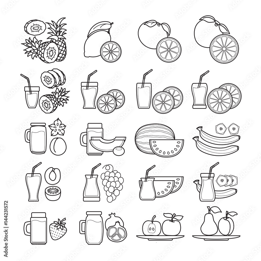 Vector set of black and white fruit juice icon. Stock Vector Adobe Stock