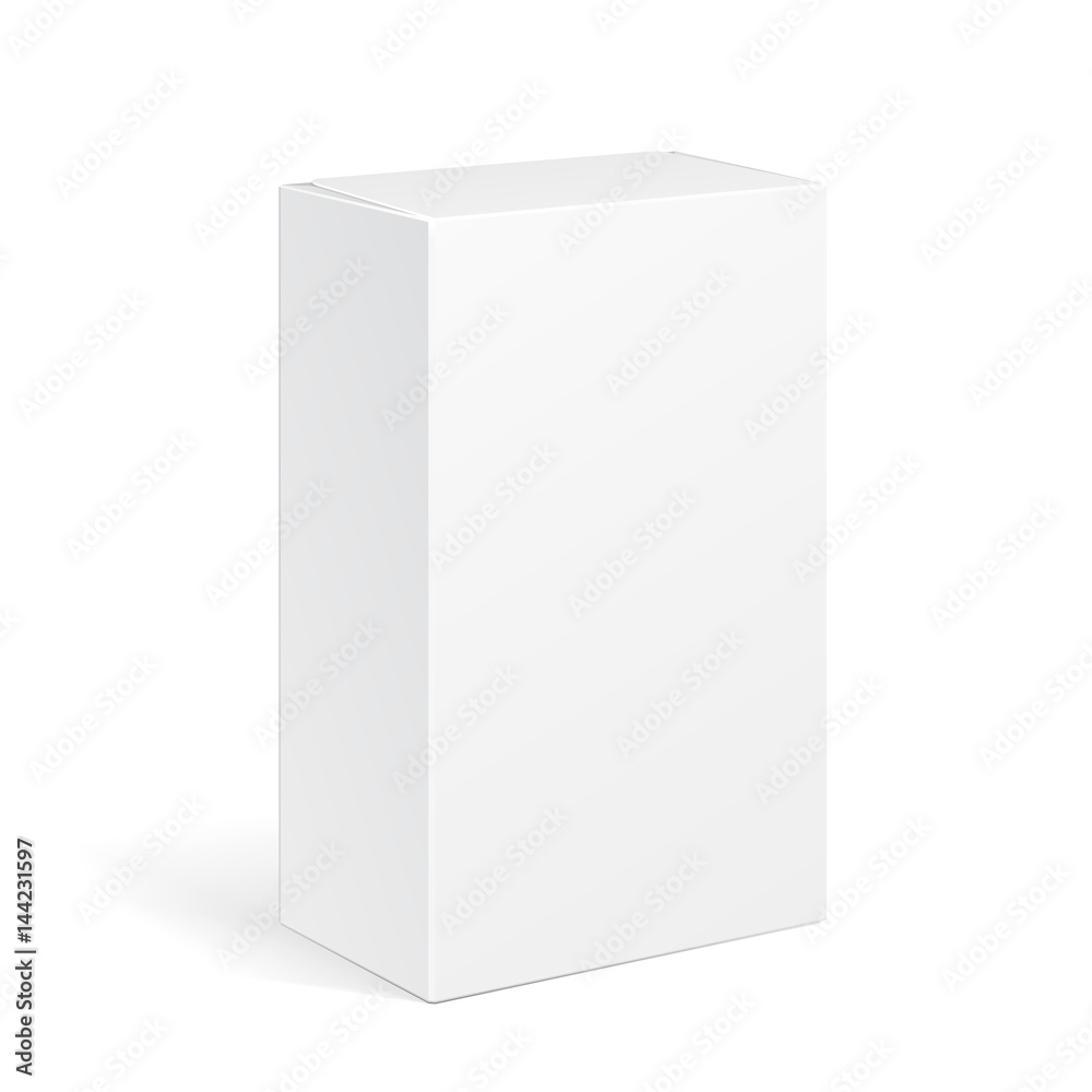 White Product Cardboard Package Box. Illustration Isolated On White Background. Mock Up Template Ready For Your Design. Vector EPS10 White Product Cardboard Package Box. Illustration Isolated On White Background. Mock Up Template Ready For Your Design. Vector EPS10