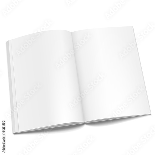 Blank Opened Magazine, Book, Booklet, Brochure Cover. Illustration Isolated On White Background. Mock Up Template Ready For Your Design. Vector EPS10