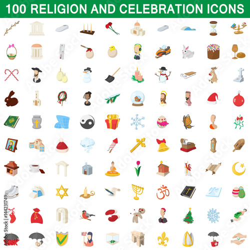 100 religion and celebration icons set