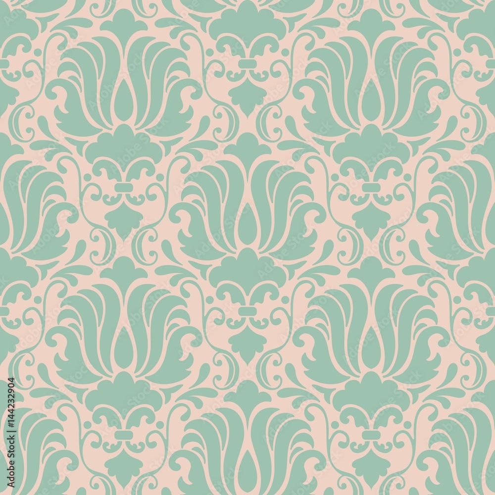 Fototapeta premium Vector damask seamless pattern background. Classical luxury old fashioned damask ornament, royal victorian seamless texture for wallpapers, textile, wrapping. Exquisite floral baroque template.