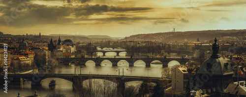 Panoramic view on Prague Bridges